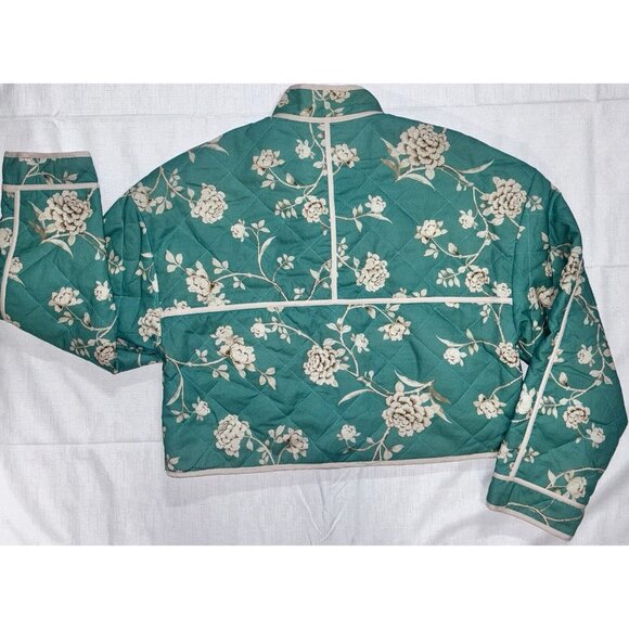 7 FOR ALL MANKIND Quilted Crop Floral Print Jacket Jade Green Size M - Picture 4 of 5